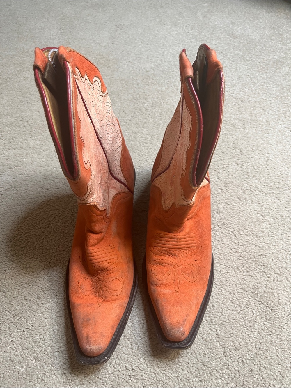 J.B. Dillon Orange Suede Western Ankle Boots